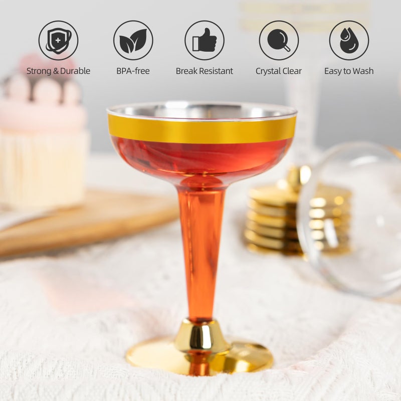 Lullaby 50PCS 5oz Plastic Champagne Coupe Glasses with Gold Rim, Elegant Plastic Champagne Glasses, Unbreakable and Crystal Clear, Perfect for Weddings, Parties, Birthdays, and Special Occasions - Image 3