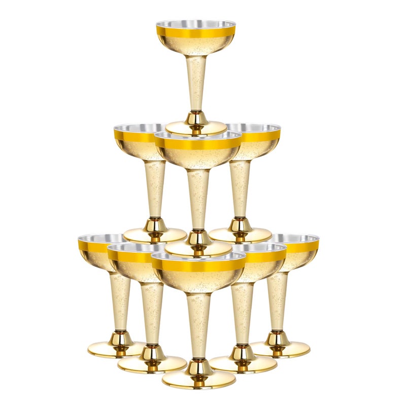 Lullaby 50PCS 5oz Plastic Champagne Coupe Glasses with Gold Rim, Elegant Plastic Champagne Glasses, Unbreakable and Crystal Clear, Perfect for Weddings, Parties, Birthdays, and Special Occasions - Image 1