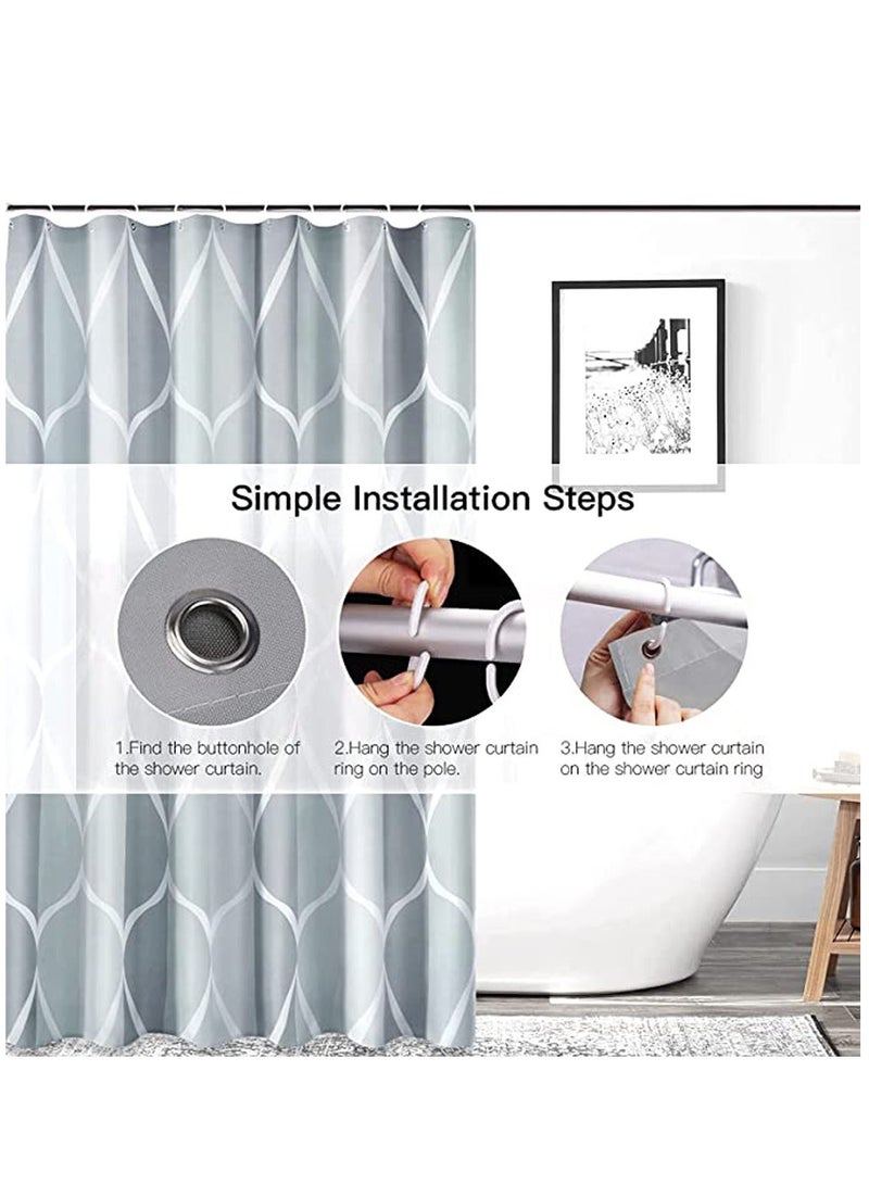 Grey Fabric Shower Curtain, Waterproof Design and Polyester, Curtains Set for Bathroom W 72 x H 72, Durable Washable with 12 Hooks - Image 3