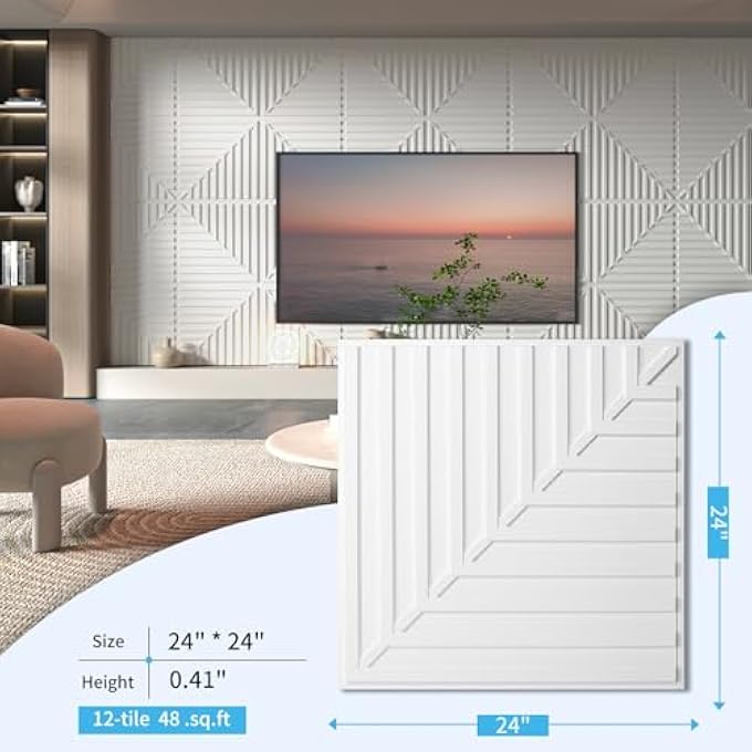 12-PACK DROP CEILING TILES 2X2 FT, PVC 3D TEXTURED PANELS FOR INTERIOR WALL DECOR LIVING ROOM BEDROOM OFFICE, 24X24 INCH, WHITE - Image 3