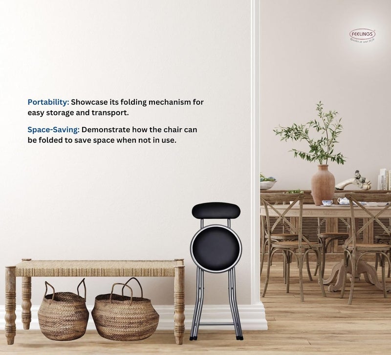 Feelings Round Seat Metal Folding Chair, Black - Image 4