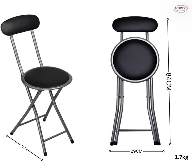 Feelings Round Seat Metal Folding Chair, Black - Image 1
