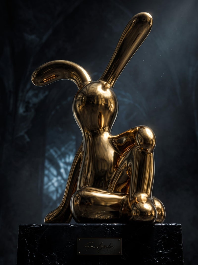 Gold Rabbit Figurine Modern Ceramic Bunny Statue Home Office Decor Accent (3) - Image 2