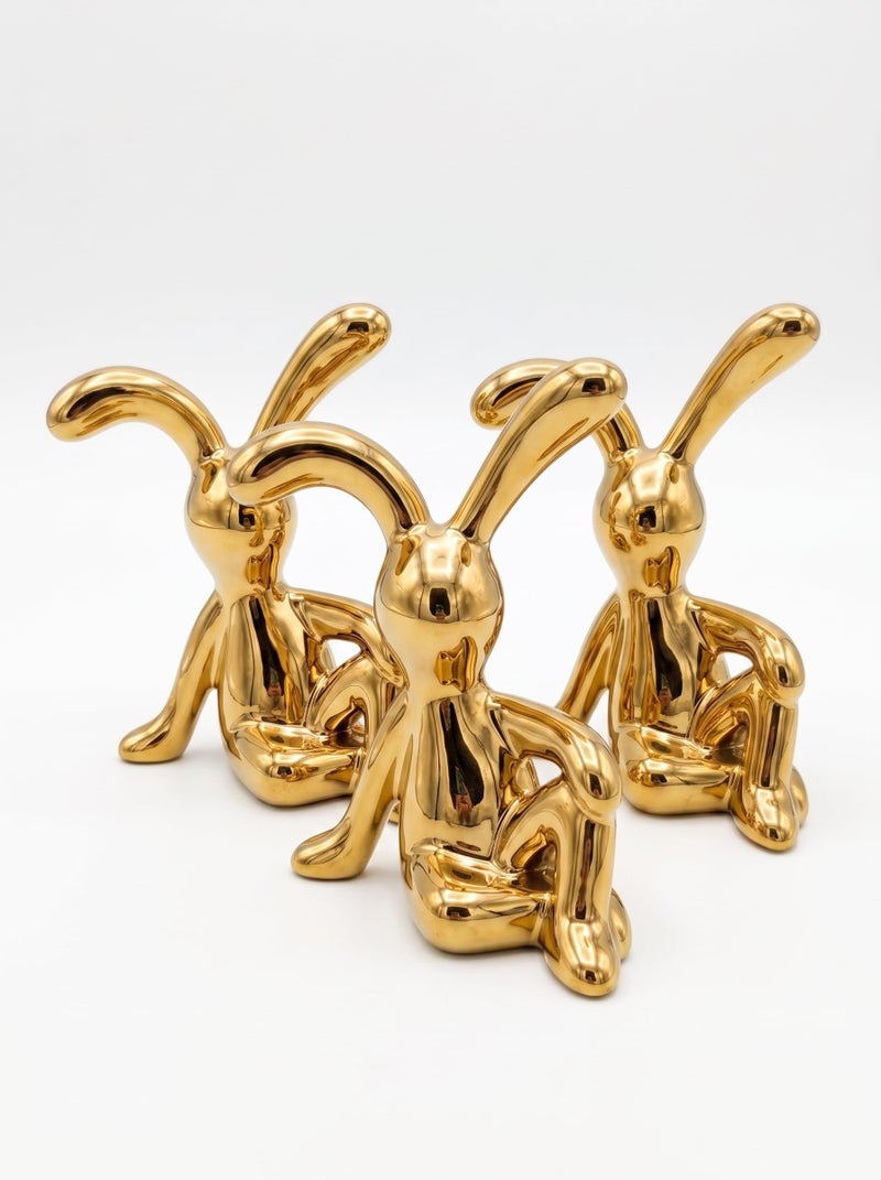 Gold Rabbit Figurine Modern Ceramic Bunny Statue Home Office Decor Accent (3) - Image 1