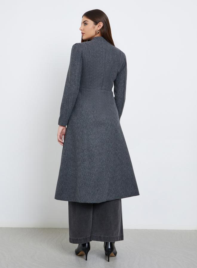 Styli Grey Regular Fit Wool Like Midi Coat - Image 5