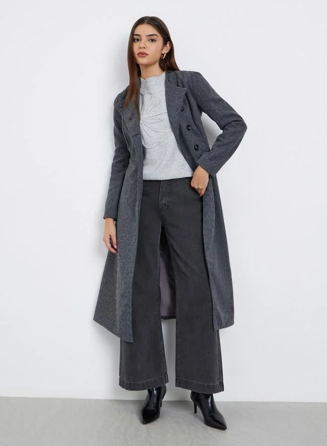 Styli Grey Regular Fit Wool Like Midi Coat