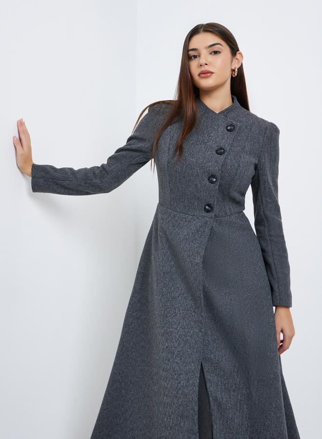 Styli Grey Regular Fit Wool Like Midi Coat - Image 3