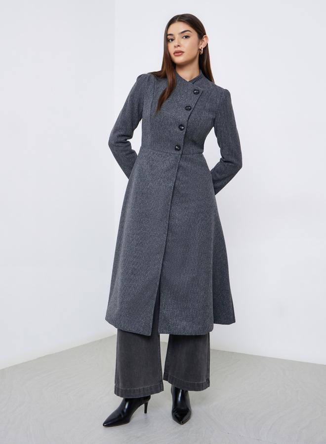 Styli Grey Regular Fit Wool Like Midi Coat - Image 2