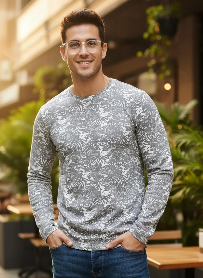 Urbano Fashion  Urbano Fashion Men's White Grey Printed Full Sleeve Slim Fit Cotton T-Shirt for Men | Best Price UAE