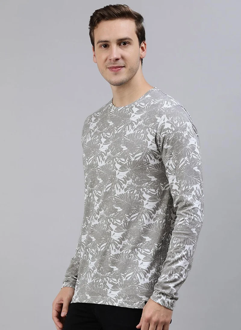 Urbano Fashion  Urbano Fashion Men's White Grey Printed Full Sleeve Slim Fit Cotton T-Shirt for Men | Best Price UAE