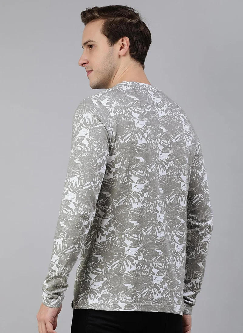 Urbano Fashion  Urbano Fashion Men's White Grey Printed Full Sleeve Slim Fit Cotton T-Shirt for Men | Best Price UAE
