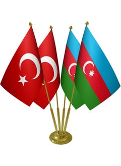 Table Top Azerbaijan Flag Turkish Flag Set of Four Brass Poles Table Flag