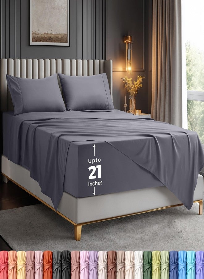 Utopia Bedding Queen Size Extra Deep Pocket Sheet Set - Fits Mattresses Up to 21 inches - Cooling, Soft & Breathable - Oeko-Tex 4 Piece Bed Sheets (Grey) - Image 1