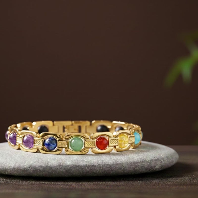Divine Hindu Divine 7 Chakra Stone Bracelet with Karungali Beads - Natural Crystal Energy Jewelry for Healing and Spiritual Protection - Image 3