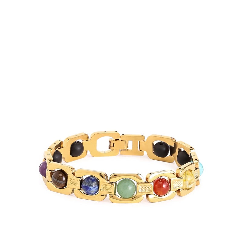 Divine Hindu Divine 7 Chakra Stone Bracelet with Karungali Beads - Natural Crystal Energy Jewelry for Healing and Spiritual Protection - Image 1