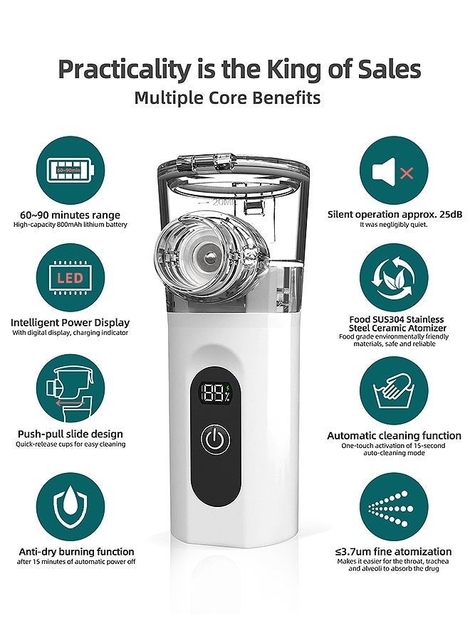 شبكة مرذاذ بالموجات فوق الصوتية محمول بشبكة وقناع (3 أقنعة)، مع شاشة رقمية ذكية قابلة للتعديل، مرذاذ إلكتروني محمول قابل لإعادة الشحن وهادئ، مناسب للأطفال والسفر والمنزل - Image 2