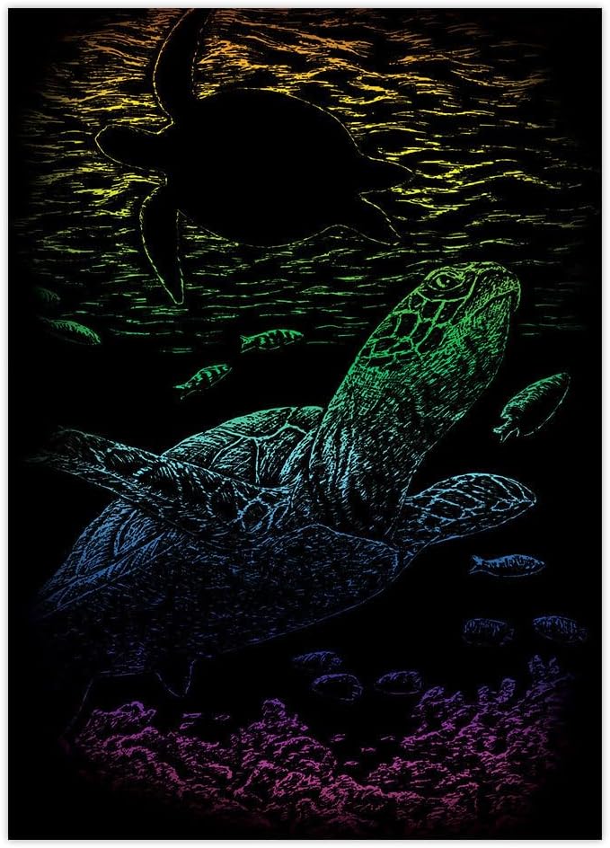 Royal Brush RAIMIN-103 Mini Rainbow Foil Engraving Art Kit, 5 by 7-Inch, Undersea Turtle