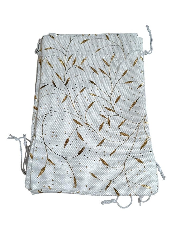 Just Flowers 11Inch X 8Inch Jute Potli Bags Large Size, Jute Bags for Shagun Gifts, Return Gifts, Dry Fruits, Wedding Women Gift Packing (White With Gold Print Pouches, Pack of 10) - Image 4