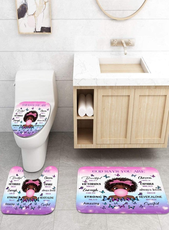 Bribay 4 Piece Shower Curtain Set, Inspirational Thoughts Waterproof Bathroom Set Accessories with Non-Slip Rugs, Toilet Lid Cover Bath Mat and 12 Hooks, Cute African Black Girl Home Decor 72" x 72" - Image 4