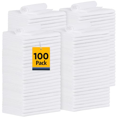 UNIMADE Shop Towels, 100 Pack Commercial Grade Work Rags Microfiber Towels for Cars Cleaning Rags Bulk Detailing Cloth for Automotive Bar Mechanic Restaurant Garage Housekeeping, 11.5"x 11.5", White - Image 1