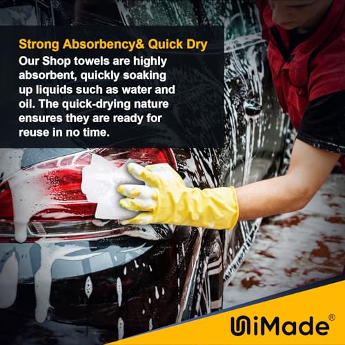 UNIMADE Shop Towels, 100 Pack Commercial Grade Work Rags Microfiber Towels for Cars Cleaning Rags Bulk Detailing Cloth for Automotive Bar Mechanic Restaurant Garage Housekeeping, 11.5"x 11.5", White - Image 5