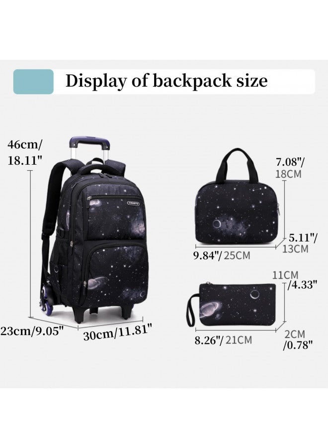 MITOWERMI Primary Junior High Boys Rolling Backpacks Wheeled Bags Trolley School Bags Travel Luggage 3 in 1 Kids Bookbag Set with Lunch Bag  - Image 1