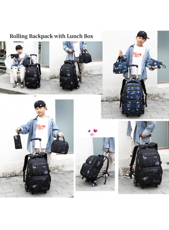 MITOWERMI Primary Junior High Boys Rolling Backpacks Wheeled Bags Trolley School Bags Travel Luggage 3 in 1 Kids Bookbag Set with Lunch Bag  - Image 2