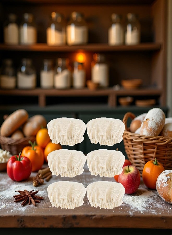 Zhuluck 6 Pcs Beige Sourdough Starter Jar Cloth Covers,Cotton Linen Bread Fermentation Cover,Sourdough Starter Jar Kits Replacement,Elastic Cloth Covers Fit Jars Mouth from 3-4 inch Set Canning Lids - Image 3