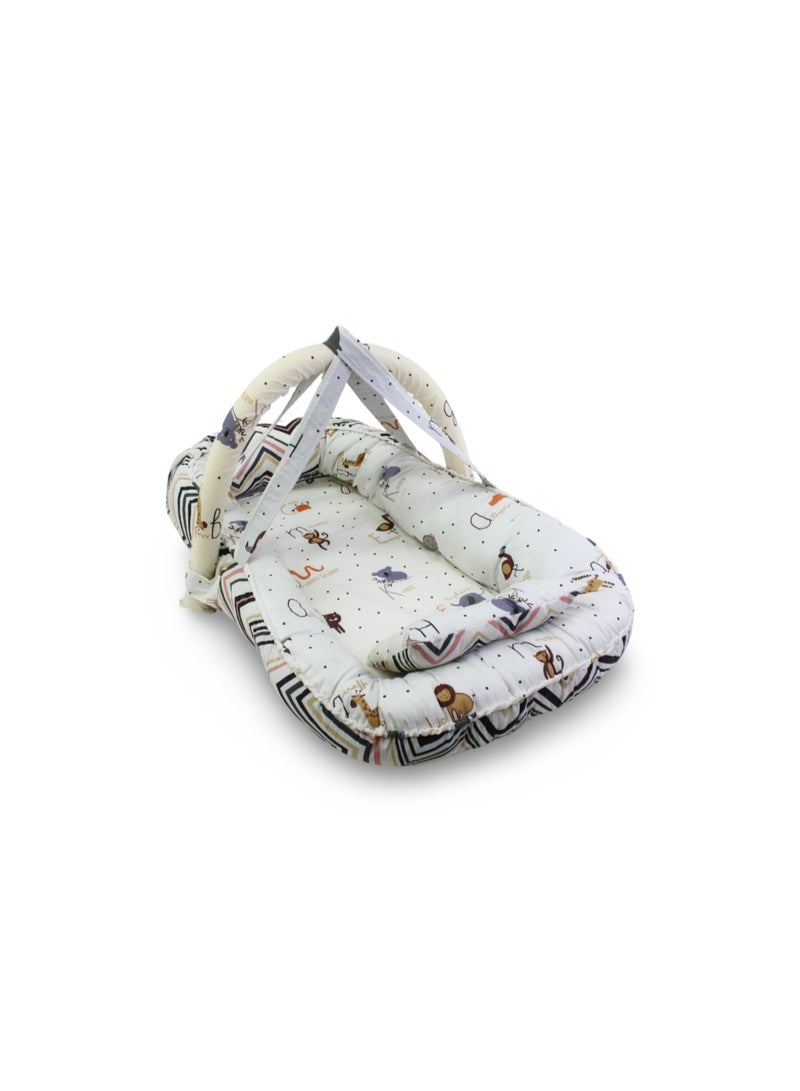 Kiddy Cotton Baby Carrycot – Off-White with Zigzag Design - Image 3