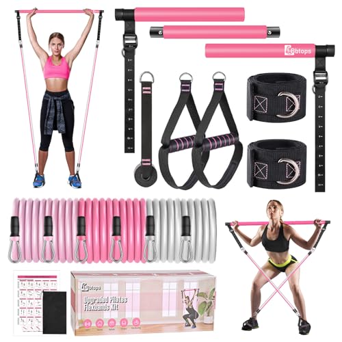 Bbtops Pilates Bar Kit with Resistance Bands, Multifunctional Pilates Bar Full Body Workout Equipment, Pink - Image 1