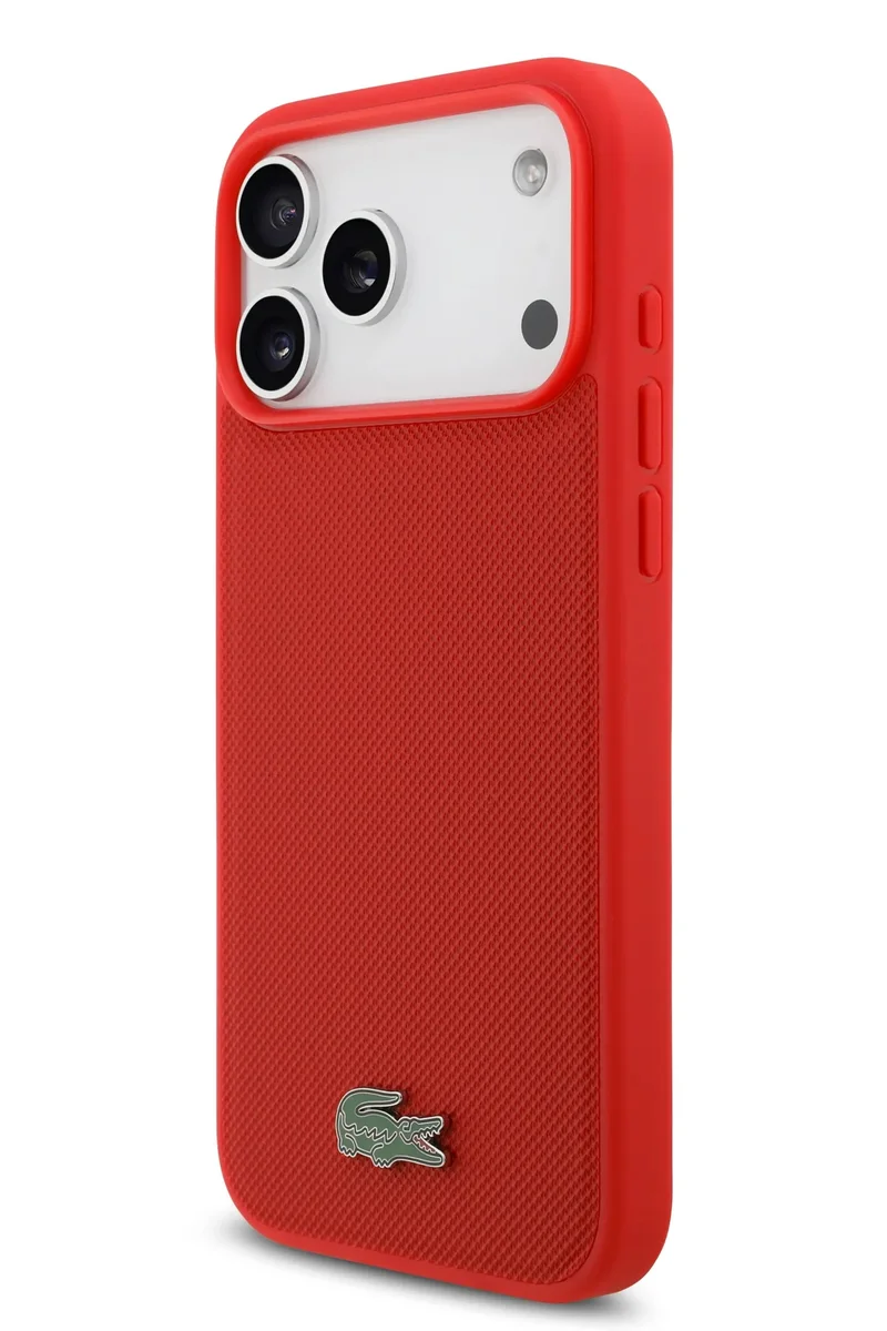 LACOSTE iPhone 17 Pro Max MagSafe Case PU Leather Hard With Iconic Petit Pique Logo /  Slim profile / MagSafe / Drop Protection / Easy Snap On / Back Cover - Red