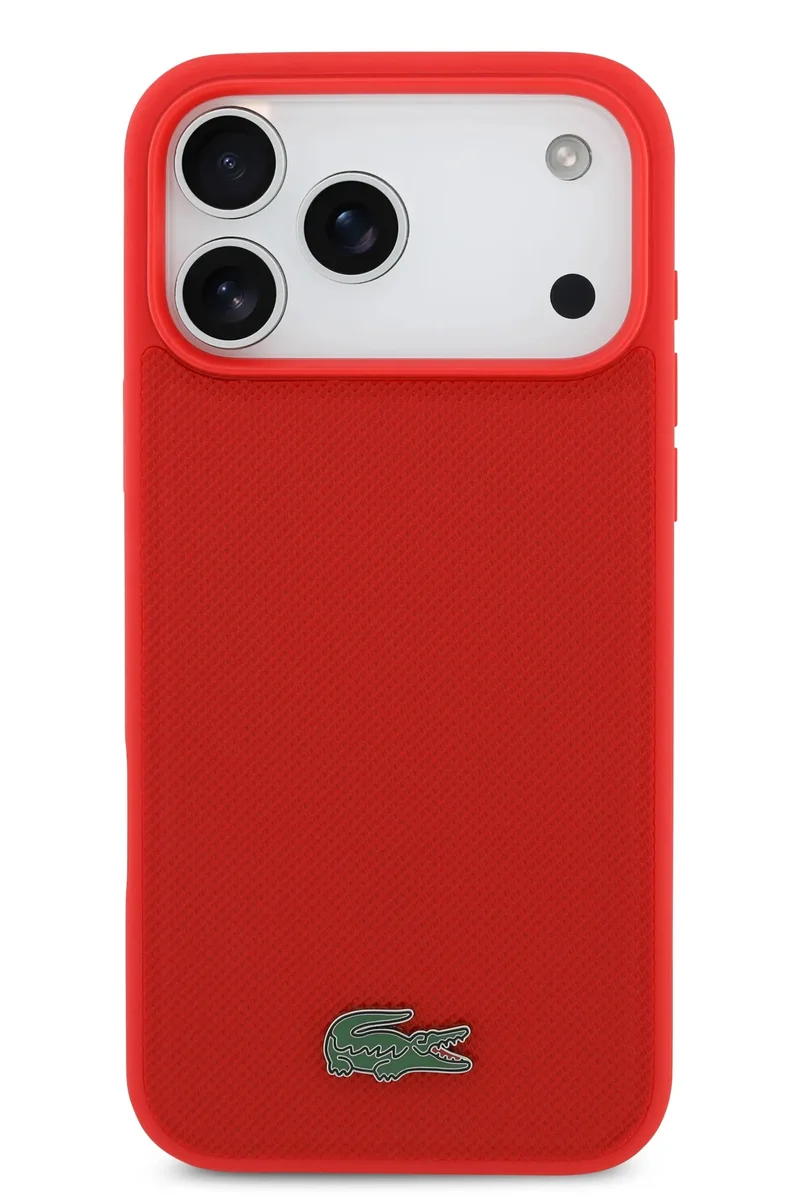 LACOSTE iPhone 17 Pro Max MagSafe Case PU Leather Hard With Iconic Petit Pique Logo /  Slim profile / MagSafe / Drop Protection / Easy Snap On / Back Cover - Red