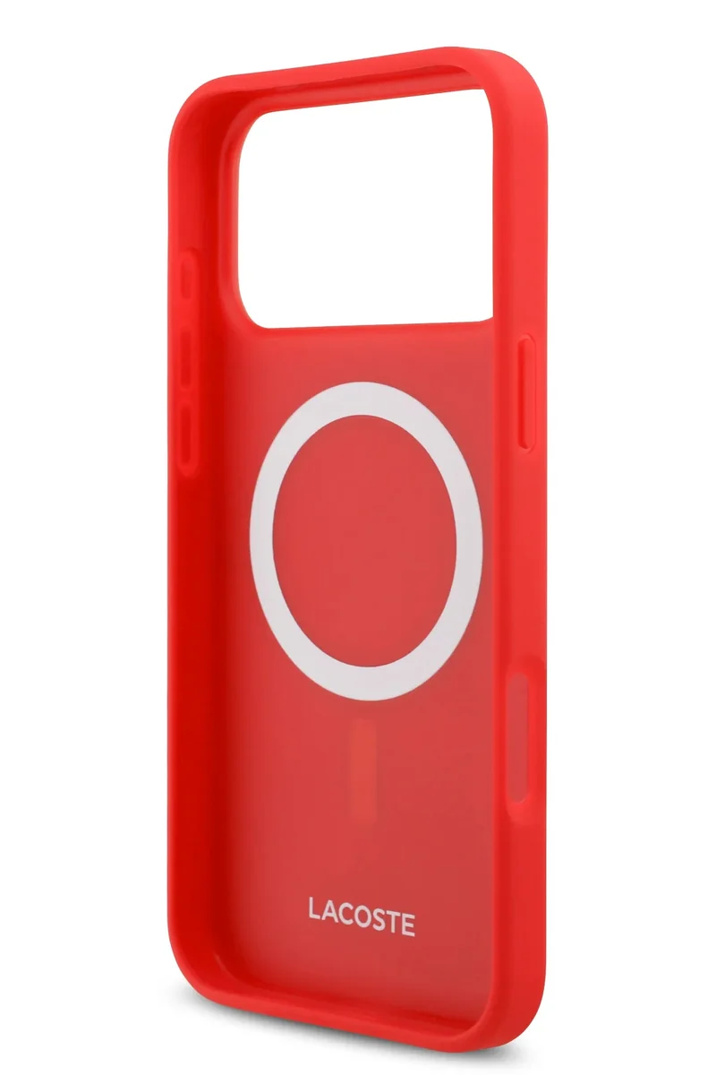 LACOSTE iPhone 17 Pro Max MagSafe Case PU Leather Hard With Iconic Petit Pique Logo /  Slim profile / MagSafe / Drop Protection / Easy Snap On / Back Cover - Red