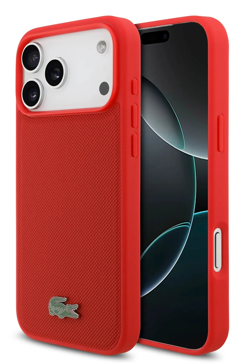 LACOSTE iPhone 17 Pro Max MagSafe Case PU Leather Hard With Iconic Petit Pique Logo /  Slim profile / MagSafe / Drop Protection / Easy Snap On / Back Cover - Red