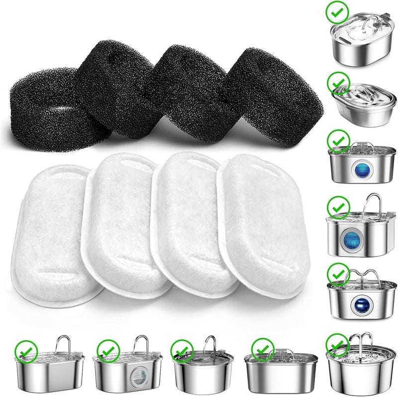 SOOFPET Stainless Steel Cat Water Fountain Filters: 8 Pack Filters (Carbon Filters + Sponge Filters) - Replacement Filters for 108oz cat Fountain - Image 2