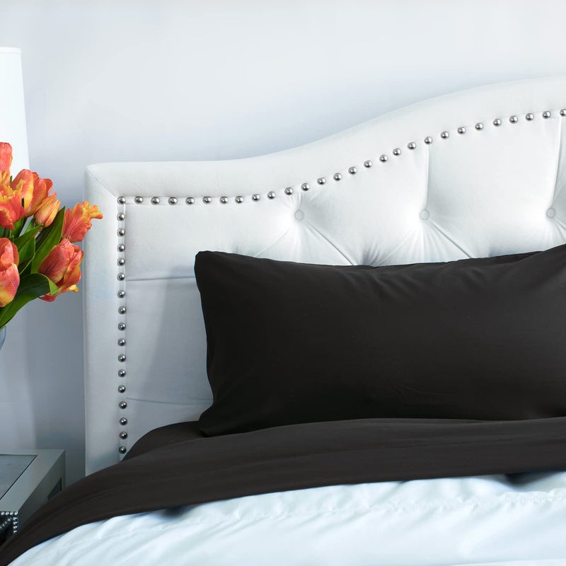 PeachSkinSheets مجموعة الأملاء السوداء في منتصف الليل - 1500TC مستوى من النعومة - أوراق تبريد ناعمة إضافية للنوم الساخن والتعرق الليلي - حجم رأس الملك (36 "" "الانقسام)  - Image 1