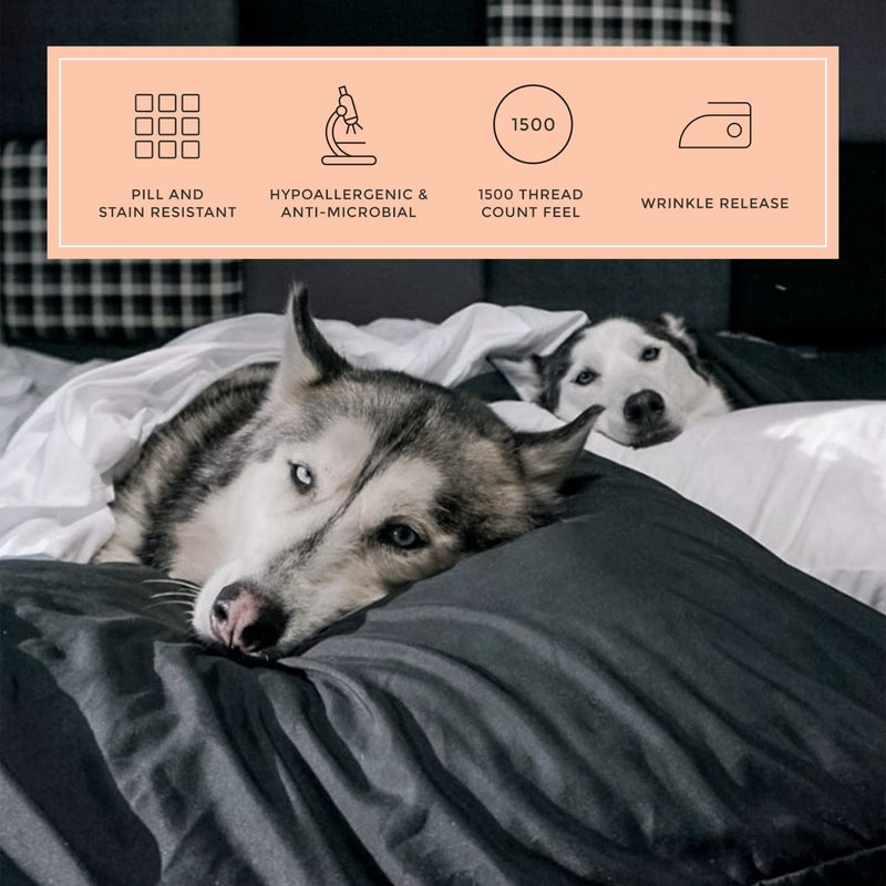 PeachSkinSheets مجموعة الأملاء السوداء في منتصف الليل - 1500TC مستوى من النعومة - أوراق تبريد ناعمة إضافية للنوم الساخن والتعرق الليلي - حجم رأس الملك (36 "" "الانقسام)  - Image 4