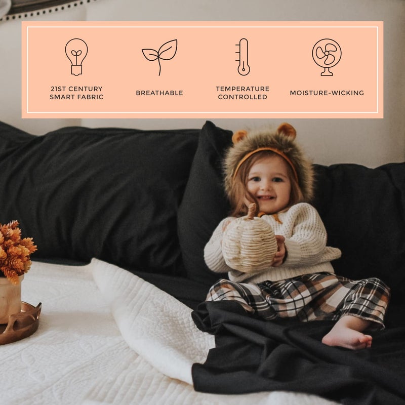 PeachSkinSheets مجموعة الأملاء السوداء في منتصف الليل - 1500TC مستوى من النعومة - أوراق تبريد ناعمة إضافية للنوم الساخن والتعرق الليلي - حجم رأس الملك (36 "" "الانقسام)  - Image 3
