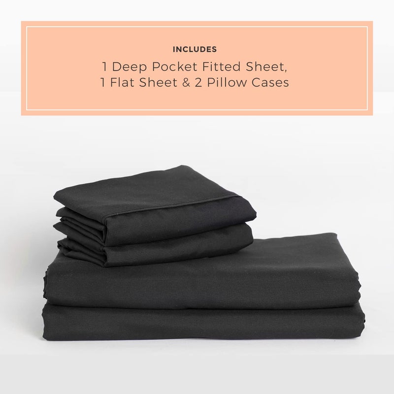 PeachSkinSheets مجموعة الأملاء السوداء في منتصف الليل - 1500TC مستوى من النعومة - أوراق تبريد ناعمة إضافية للنوم الساخن والتعرق الليلي - حجم رأس الملك (36 "" "الانقسام)  - Image 2