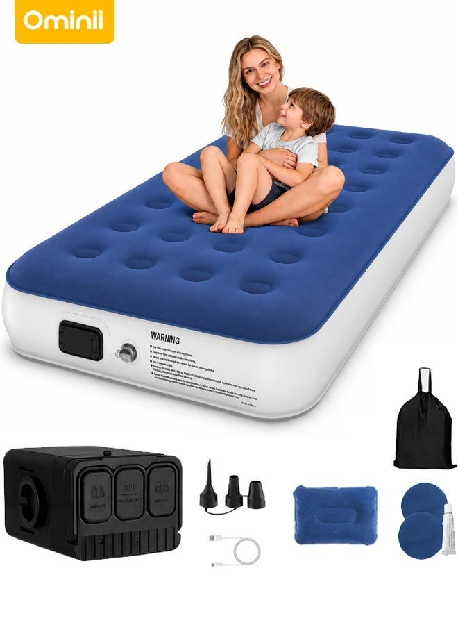 Ominii Single Air Bed, Inflatable bed with Built-in Pump, 5 Mins Quick Self-Inflation/Deflation Air Mattress, Blow Up Bed for Home Portable Camping Travel - Image 1