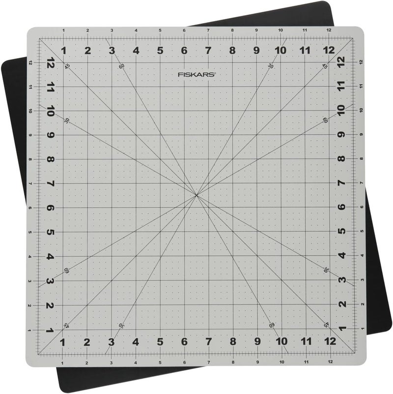 Fiskars rotary cutting mat, Self-healing cutting mat, Rotates 360°, Bevel lines for 30°, 45° and 60°, 13" x 13" (33 x 33 cm), Grey, 1065610 - Image 1