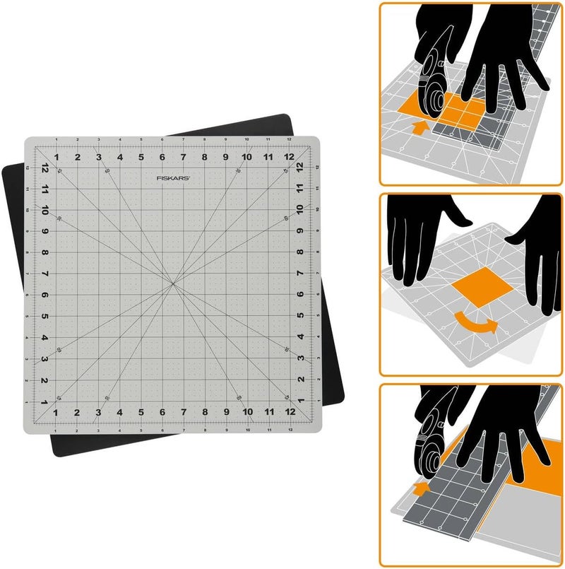Fiskars rotary cutting mat, Self-healing cutting mat, Rotates 360°, Bevel lines for 30°, 45° and 60°, 13" x 13" (33 x 33 cm), Grey, 1065610 - Image 5