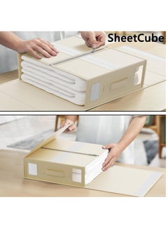 XiuWoo 2 Pack Large Capacity Bed Sheet Organizers Storage, Foldable Sheet Organizer, Linen Drawer Closet Organizer, Sheet Folder Organizer, Cloth Organizer with Reinforced Handle and Window  - Image 4