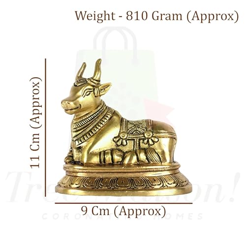 TREE MAISON CORONATING HOMES Vastu Brass Nandi Cow Statue | 810 g Weight Approx | Vastu Remedy for Home & Office | Size- 9 X 11 Cm | Nandi Idol for Pooja | Vastu Brass Nandi Bull - Image 2