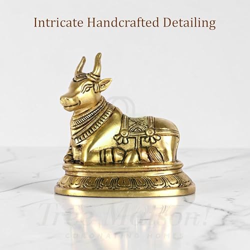 TREE MAISON CORONATING HOMES Vastu Brass Nandi Cow Statue | 810 g Weight Approx | Vastu Remedy for Home & Office | Size- 9 X 11 Cm | Nandi Idol for Pooja | Vastu Brass Nandi Bull - Image 3