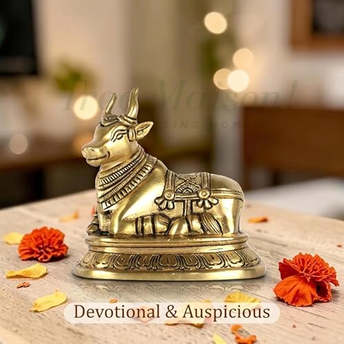 TREE MAISON CORONATING HOMES Vastu Brass Nandi Cow Statue | 810 g Weight Approx | Vastu Remedy for Home & Office | Size- 9 X 11 Cm | Nandi Idol for Pooja | Vastu Brass Nandi Bull - Image 4
