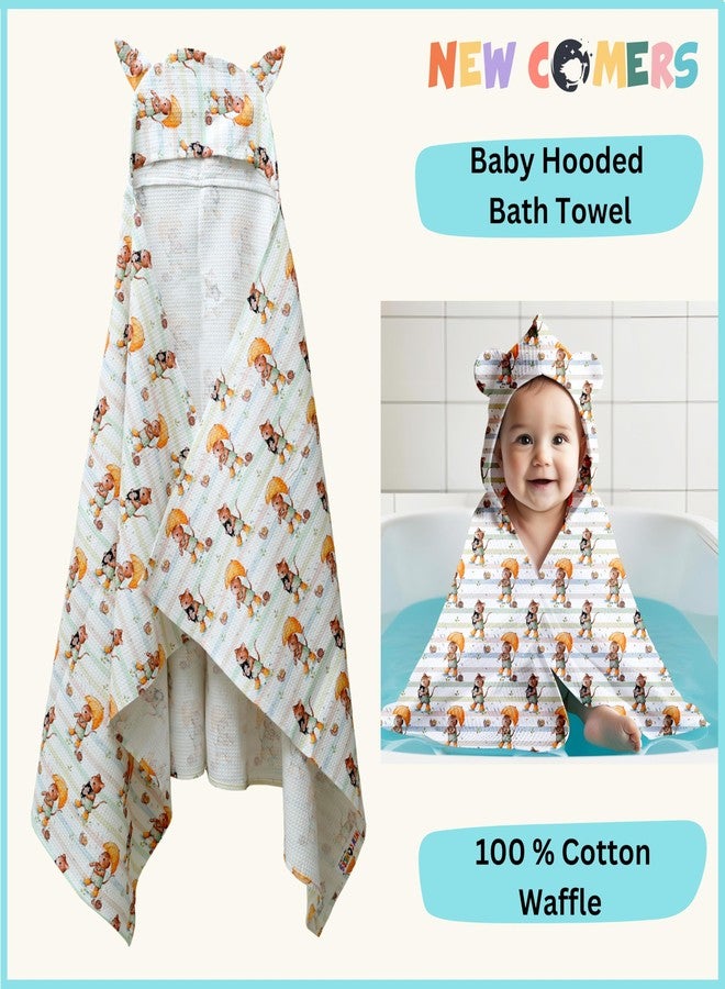 NEW COMERS® 100% Pure Cotton Waffle Hooded Wrapper - Baby Towel for New Born | Big Size 50cm x 26cm | Soft, Safe & Skin-Friendly | Perfect for Newborns 0-5 Years | Breathble Absorbant (Multicolor 2) - Image 2