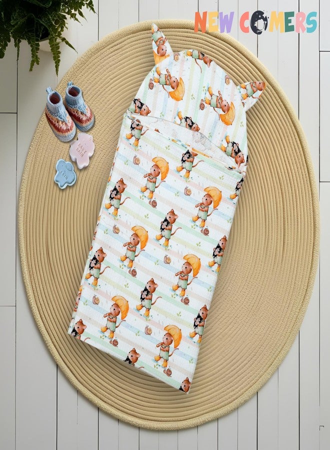 NEW COMERS® 100% Pure Cotton Waffle Hooded Wrapper - Baby Towel for New Born | Big Size 50cm x 26cm | Soft, Safe & Skin-Friendly | Perfect for Newborns 0-5 Years | Breathble Absorbant (Multicolor 2) - Image 4