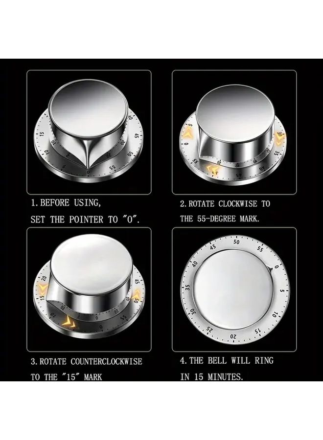 White Mechanical Timer Rotating Stainless Steel Kitchen Countdown Timer For Cooking Time Management - Image 4