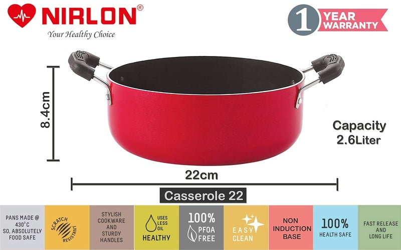 Nirlon Non-Stick Aluminium Kitchenware Cook Set Casserole/Appam with Steel Lid/Grill Pan/Casserole - Set of 4 - Image 2